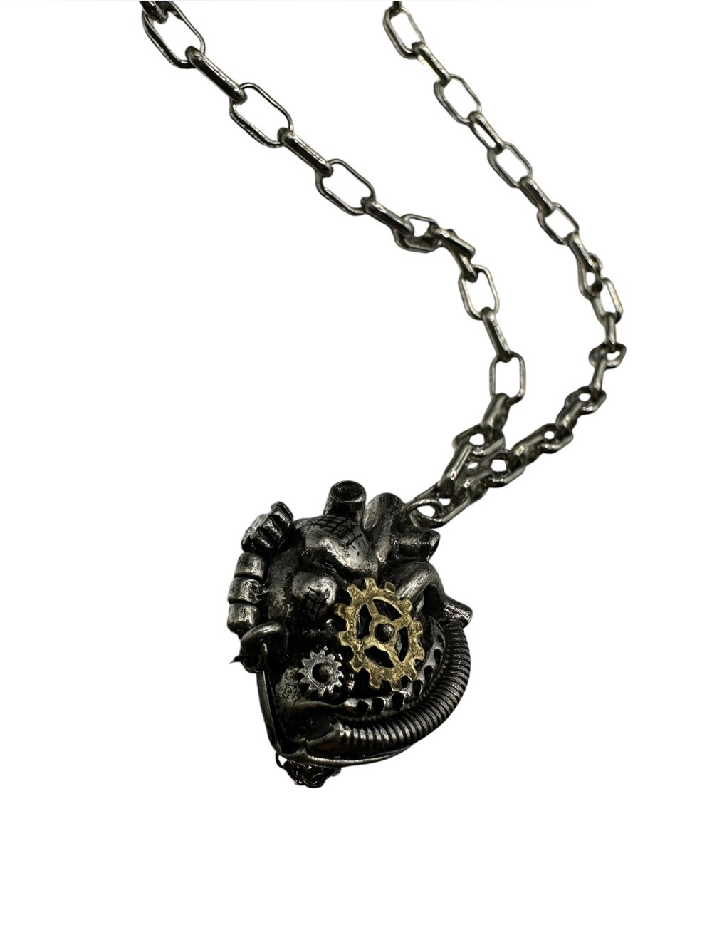 Steampunk Heart Gear Pendant Necklace - Black and Gold Accent